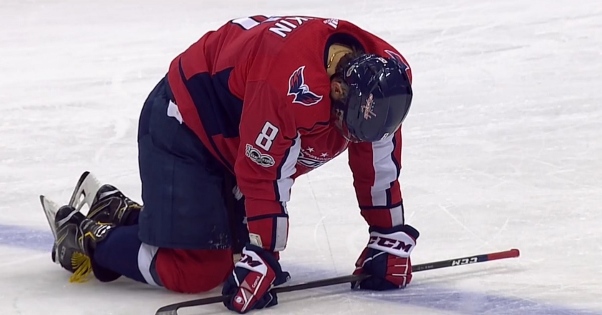 Ovechkin shaken up after blatant knee on knee hit.