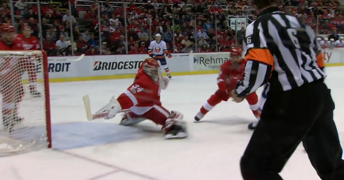 Must see: Mrazek reaches back to rob Tavares with an unbelievable paddle save.