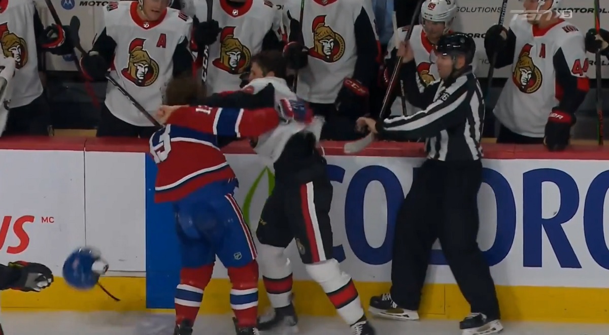 Scott Sabourin continues to make his mark, pummels Max Domi in preseason scrap.