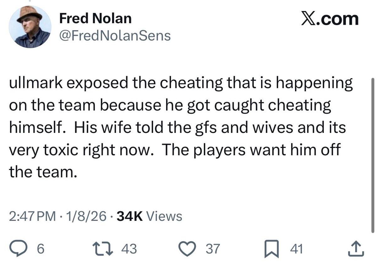Sens Ullmark Tweet Fred Nolan