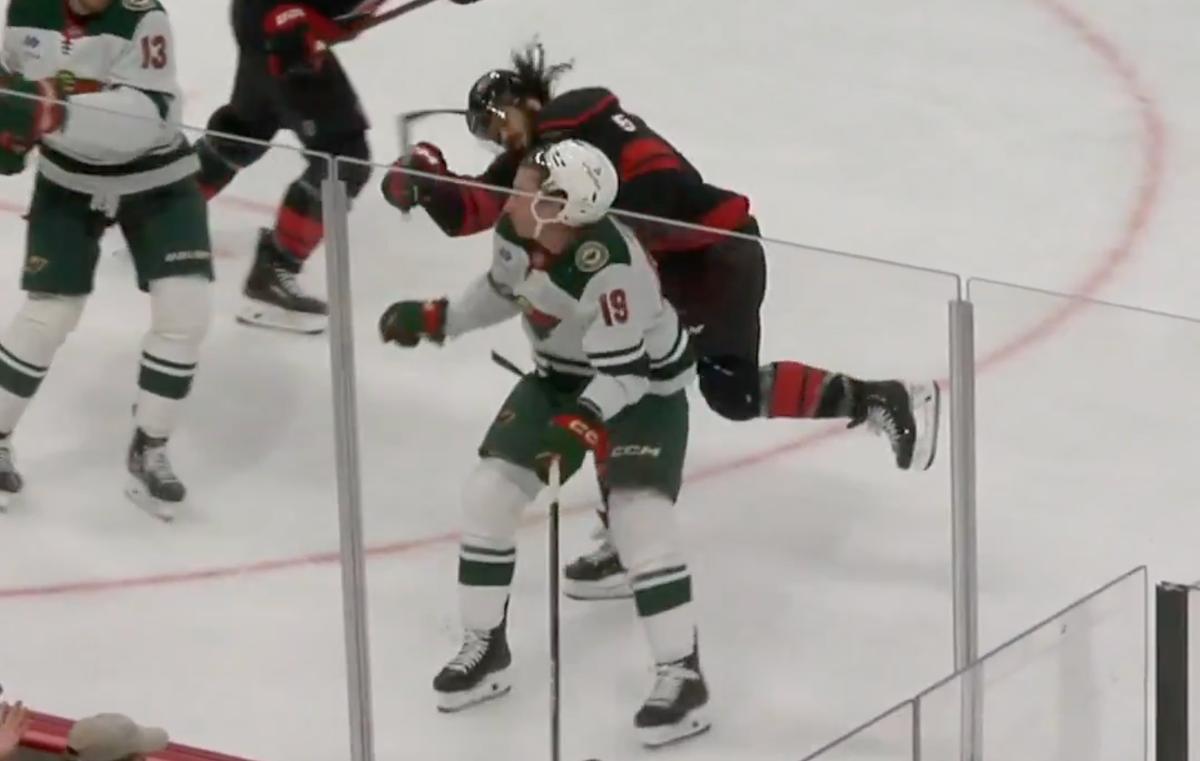 Tyler Pitlick's hit on Jalen Chatfield 